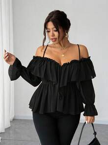 Elenzga Áo hở vai hở lưng gợi cảm cỡ lớn - màu đen - Xem 7