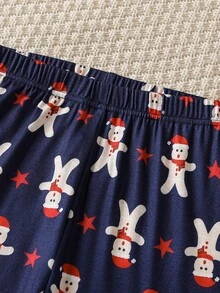 1套青少年男孩圣诞姜饼人印花长袖上衣和裤子睡衣套装