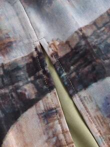 SHEIN MOD 大码复古油画印花开衩下摆半身裙 - 彩色 - 查看 4