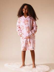 SUMWON Older Girls Plush Fleece Hooded Sleep Dress Nightgown Teddy Bear Pattern Lounge-Wear Winter Pajamas Snug Sleepwear Soft Warm Bedtime Dress With Pockets And Hoodie,,Kids Pajamas - Baby Pink - View 5