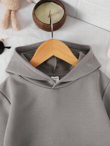 SHEIN 男童字母拼接细节拉链保暖连帽卫衣，宽松休闲街头灰色超宽松落肩后背字母星形印花连帽拉链卫衣外套，返校秋冬款，男童秋冬服装 - 深灰色 - 查看 8