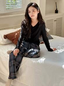 DAZY 秋季青少年女孩休闲家居服睡衣 - 黑色 - 查看 3