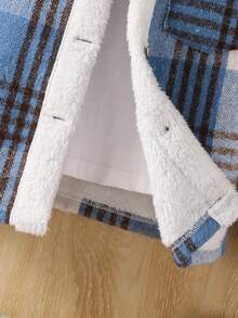 Plush Patchwork Single-Breasted Long Sleeve Checkered Jacket, Versatile For Autumn/Winter - Multicolor - View 3