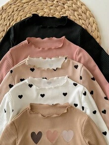 SHEIN Babygirl 休闲可爱百搭针织波点心形图案松紧腰裤（与上衣分开出售） - 彩色 - 查看 5