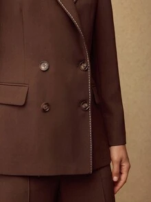 MOTF PREMIUM Áo khoác blazer nữ có đường may tương phản, mùa thu/đông - Cà phê nâu - Xem 2