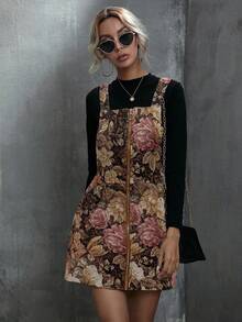 SHEIN Unity Váy ngắn Jacquard thêu hoa văn thời trang thu đông cho nữ, váy ngắn Jacquard cỡ lớn cho nữ - màu nâu - Xem 6