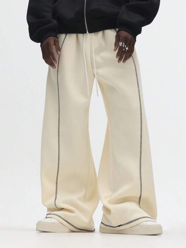 コントラストパネルステッチ入りワイドレッグスウェットパンツ