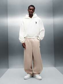 PLAYBOY X SUMWON Sweatshirt Hoodie Crop Fit Setengah Resleting dengan Logo Kelinci, Pakaian Santai Kasual Ukuran Besar, Streetwear Musim Gugur dan Musim Dingin, Pullover Serut Esensial - Aprikot - View 5
