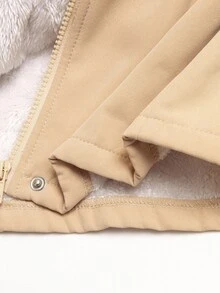 SHEIN Áo khoác nỉ trùm đầu màu trơn tay dài có khóa kéo phía trước cho bé gái mùa đông thường ngày - màu đen - Xem 6