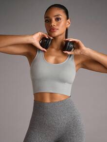 SHEIN BAE 單色無縫運動內衣 - 淺灰色 - 查看 8