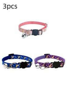 5pcs Random Star & Moon Pattern Pet Collar With Bell, Adjustable Dog Collar With Buckle Pet Accessories - Multicolor - View 13