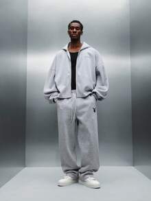 PLAYBOY X SUMWON Casual Oversized Full Zip Graphic Hoodie With Bunny Design Winter Streetwear With Drawstring Hood - Grey - View 5