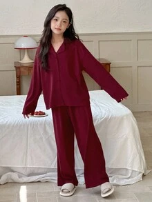 DAZY Tween Girls Casual Home Clothes Pajamas, Fall - Burgundy - View 6