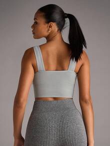 SHEIN BAE 單色無縫運動內衣 - 淺灰色 - 查看 2