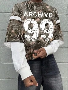 Manfinity Áo nỉ in số ngụy trang thường ngày cho nam, mùa thu - Nhiều màu - Xem 3