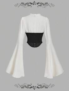 SHEIN MOD Áo sơ mi tay chuông phối màu đen bó eo cho nữ, Thu/Đông, Lễ Tạ ơn, Trang phục Halloween cho nữ, Thường ngày cho nữ, Áo cánh Gothic, Phương Tây, Đồng quê - Đen và trắng - Xem 2