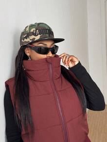 Maweii 大码女士时尚休闲优雅背心夹克，冬季 - 中紫紅色 - 查看 6