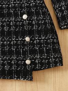 SHEIN 3 件套青少年女孩都市时尚外套套装，包括长袖夹克、高领上衣和黑白迷你裙，适合派对、郊游、春节 - 黑與白 - 查看 5