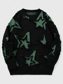 ROMWE MEN Street Life Men's Casual Star Pattern Sweater, Autumn/Winter, Grunge Style