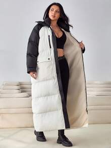 EURMUSE Große Größen Schwarz&Weiß Mantel mit großen Taschen für den Winter