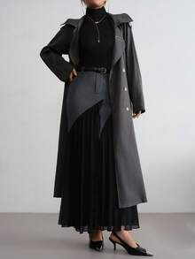 Aidyla Women's Long Patchwork Design Mermaid Hem Skirt, Suitable For Dates And Outings, Autumn/Winter Elegant Skirt