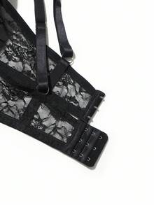 DesireSculpt Plus Size Black Lace Patchwork Cup Bra, Lift - Black - View 10