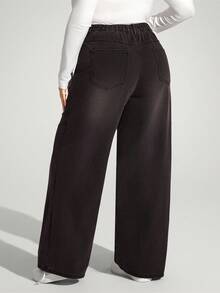 Enliva 大码女式宽松口袋喇叭裤休闲百搭牛仔裤/秋冬款，情人节，爱情，礼物，浪漫，情人节快乐，2026，新年 - 棕色 - 查看 2