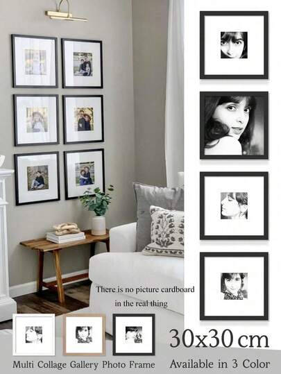 1PC 3PCS 30x30cmMulti Collage Gallery Photo Frames, Exquisite Oblong / Square Picture Frames For Wall, Portrait Frame For Photo Wall, Black/White/WoodColor, 30x30cm, Rectangle/Square (Photo Paper Not Included), For Star/Moon