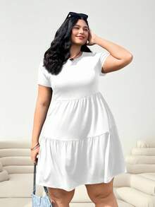 Solflare 黑色短袖宽松加大码 T 恤连衣裙，春夏装 - 白色 - 查看 5