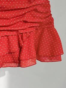 Elamini 时尚百褶分层装饰甜美设计裙，别致荷叶边波尔卡圆点度假风格裙 - 紅色 - 查看 5