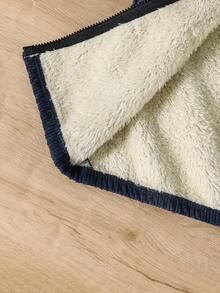 SHEIN Genkimix Kids 2 件套年轻男孩休闲简约羊毛夹克和裤子套装，适合休闲、日光浴、上学、秋冬 - 藏蓝色 - 查看 8