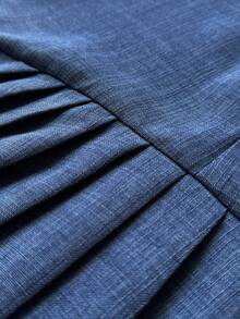 Rustia Robe décontractée élégante vintage à manches longues avec col et plissée, effet denim, pour femmes grandes tailles, bleu