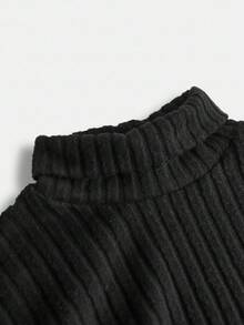 Girlism Váy ngắn tay dài cổ cao dáng rộng, dáng ôm, họa tiết dệt kim màu đen cho bé gái tuổi teen, phong cách cổ điển thanh lịch, đơn giản, đa năng - màu đen - Xem 3