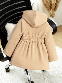 SHEIN Áo khoác nỉ trùm đầu màu trơn tay dài có khóa kéo phía trước cho bé gái mùa đông thường ngày - màu đen - Xem 2