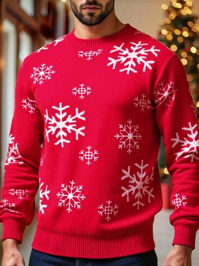 EASEVO Suéter masculino plus size casual com estampa de flocos de neve, ideal para outono/inverno.