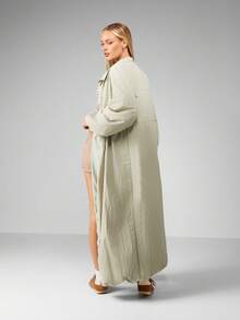 MISSGUIDED Maxi Parachute Long Oversized Windbreaker Trench Coat Fall Winter Street Fashion Lightweight Outerwear Classic Design Christmas - Green - View 2
