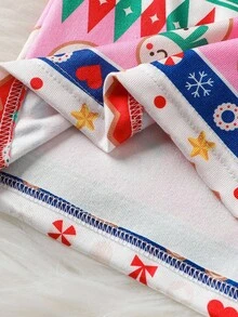 2pcs Girls Cartoon Christmas Pattern Short Sleeve Shorts Snug Fit Pajama Set Kids Two Piece Set Girls Pajamas Shorts Sets Kids Christmas Pajama - Multicolor - View 5