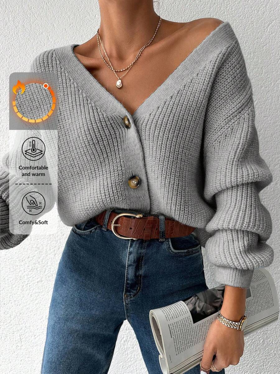 EURMUSE Women Casual Solid Color Cardigans For Autumn - Light Grey - View 1