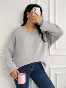 EURMUSE Plus Size Solid Color Casual Pullover Sweater, Autumn/Winter - White - View 5