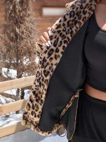 SHEIN EZwear 秋冬大码时尚豹纹仿皮草夹克 - 彩色 - 查看 13