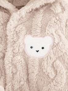 Cozy Pixies 女婴厚羊毛熊耳连帽长袖腰带睡袍 - 杏色 - 查看 3