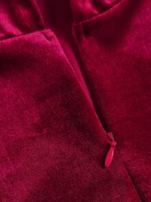 SHEIN Girlism 少女红色纯色天鹅绒优雅休闲连帽连体裤，个性化穿着，适合春季、秋季、冬季、圣诞节、春节、返校季 - 紅色 - 查看 6