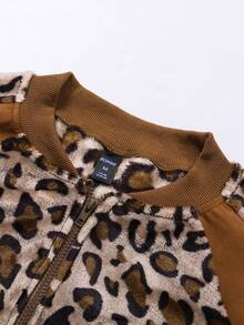 ROMWE MEN Street Life Herren Leopard Muster Patchwork Wildleder-Optik Jacke, Street Style amerikanischer Buchstaben Stickerei Mantel, Herbst/Winter - Kaffeebraun - Übersicht 7