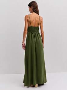 Nöista Váy yếm dài hở lưng họa tiết trang trí phong cách nghỉ dưỡng thường ngày cho nữ, mùa hè - xanh quân đội - Xem 2