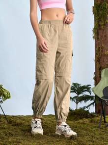 In My Nature 女士休闲纯色户外裤 - 卡其色 - 查看 3
