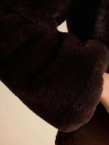 ROMWE EDITION Hippie Western Style Soft Hooded Short Faux Fur Jacket For Women - Coffee Brown - View 13