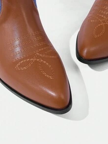 Styleloop Giày bốt cao cổ kiểu phương Tây mũi nhọn thêu họa tiết khối màu dành cho nữ - Nhiều màu - Xem 5