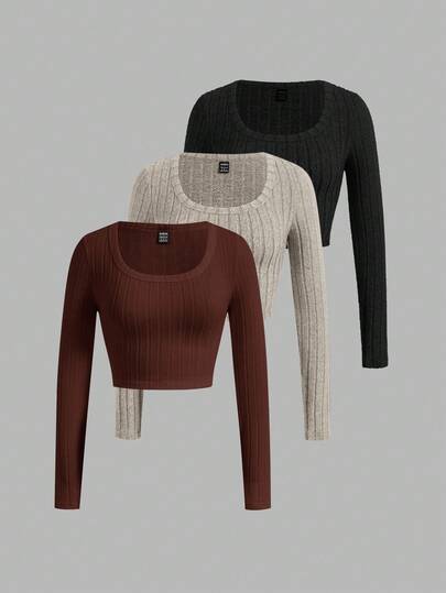 SHEIN Essnce Camiseta corta ajustada de unicolor casual para mujer