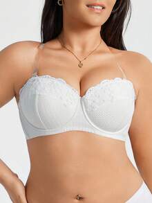 1 Áo ngực không dây đệm mút thêu vải Jacquard cỡ lớn, thoải mái, có gọng, nâng ngực - trắng - Xem 1