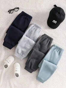 4pcs/Set Young Boy Casual Solid Color Elastic Waist Pants, Boy Joggers Kids Sweatpants All-Match Long Pants Multi-Pack, Autumn/Winter Toddler Boy Joggers Boy Sweatpants - Multicolor - View 2